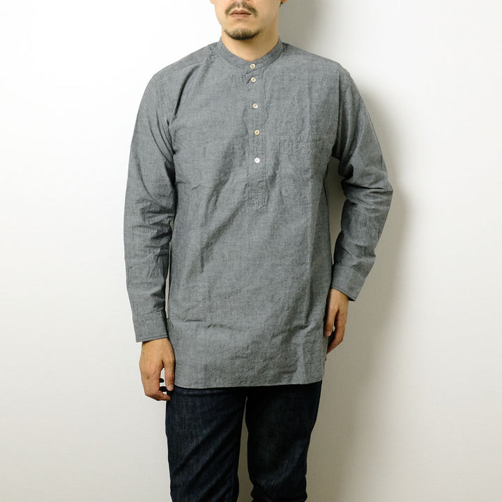 SUN HOUSE - Band Collar Pull Over Big Shirt