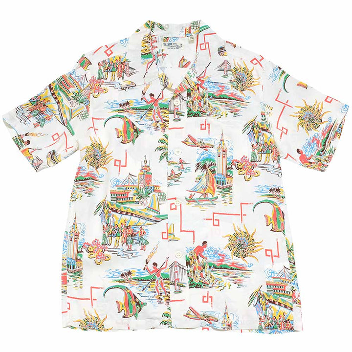 SUN SURF<br>S/S RAYON HAWAIIAN SHIRT<br>"UNITED AIRLINE"
