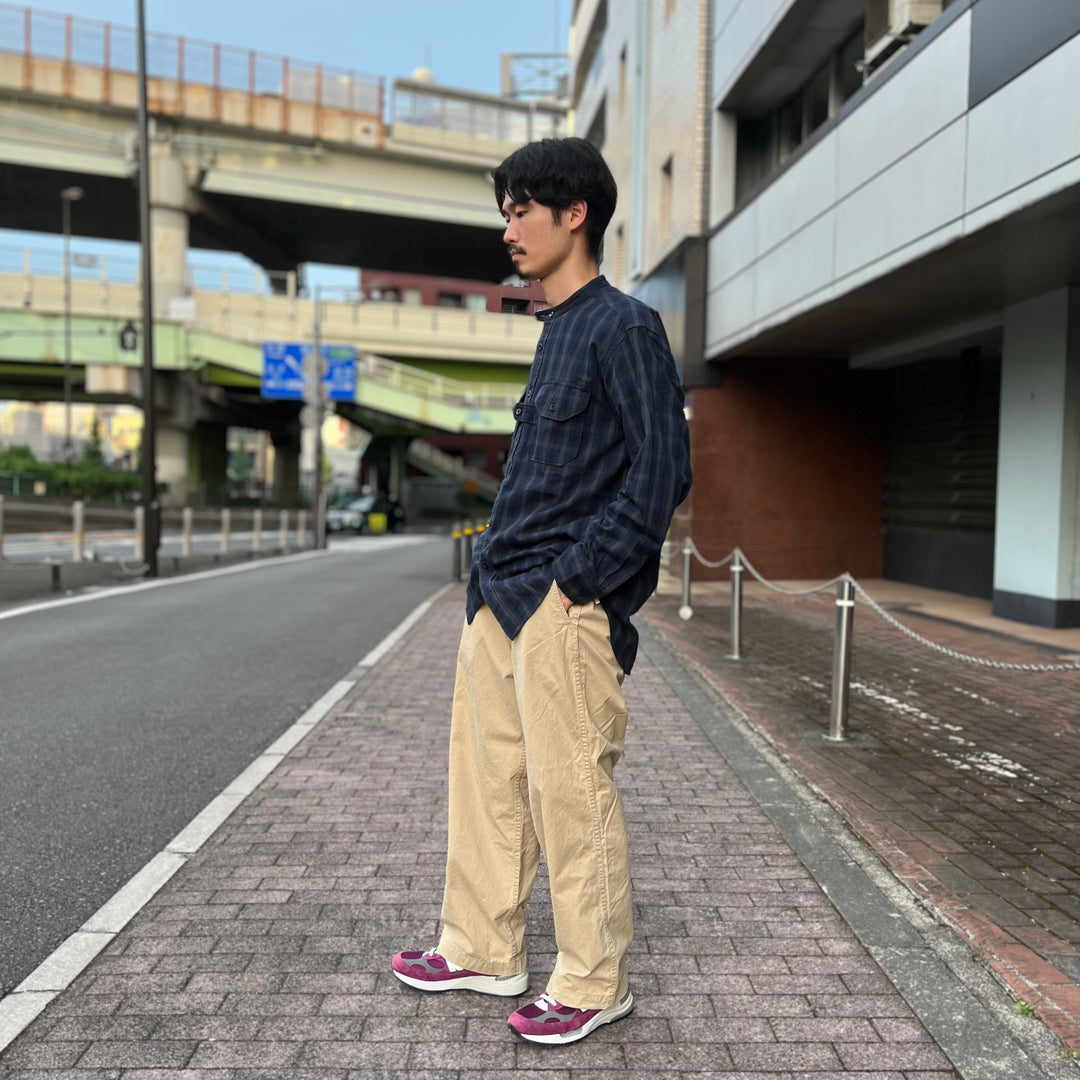 Engineered Garments - Banded Collar Shirt- Cotton Flannel Plaid - LN055
