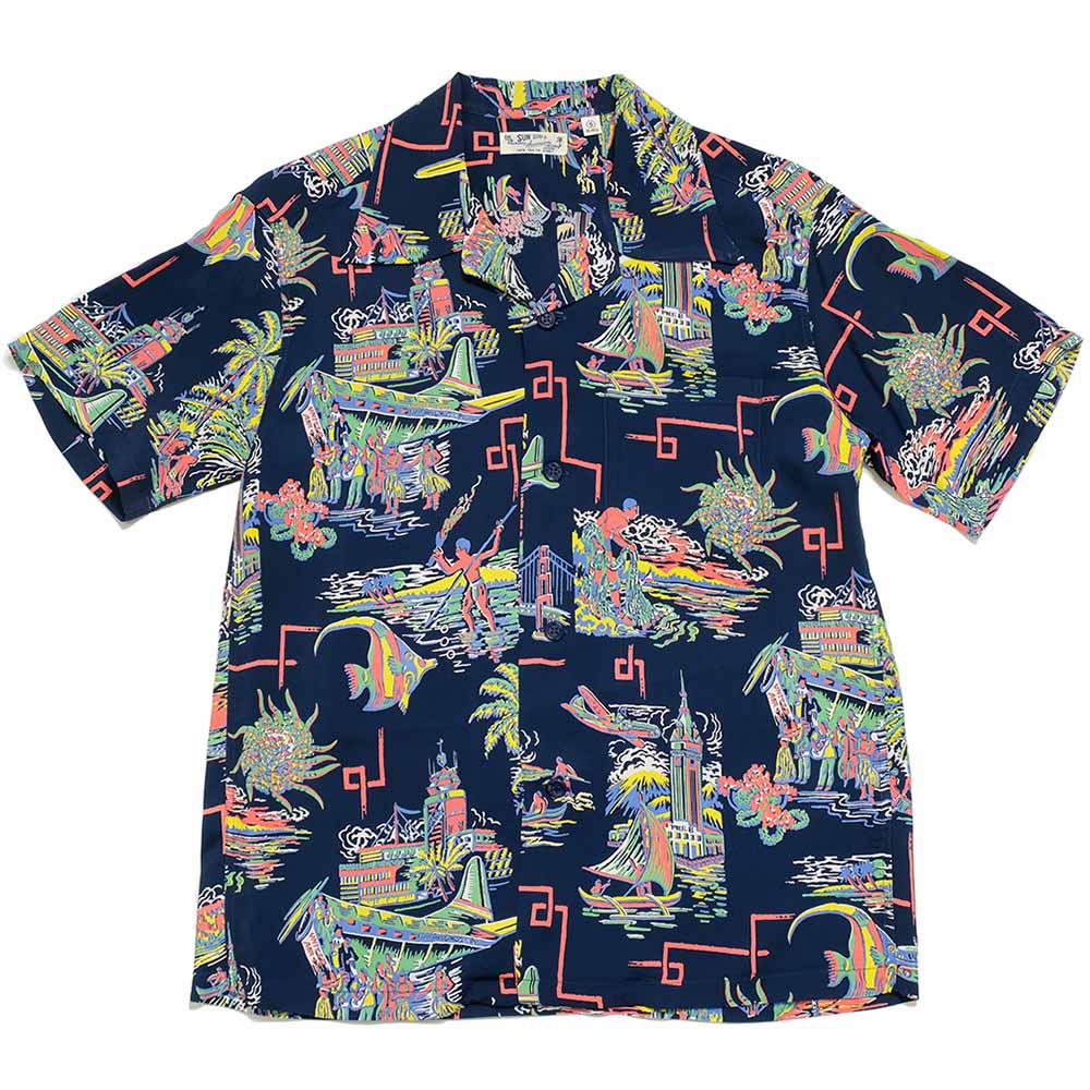 SUN SURF<br>S/S RAYON HAWAIIAN SHIRT<br>"UNITED AIRLINE"
