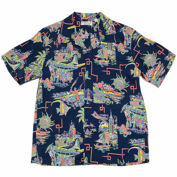 SUN SURF<br>S/S RAYON HAWAIIAN SHIRT<br>"UNITED AIRLINE"