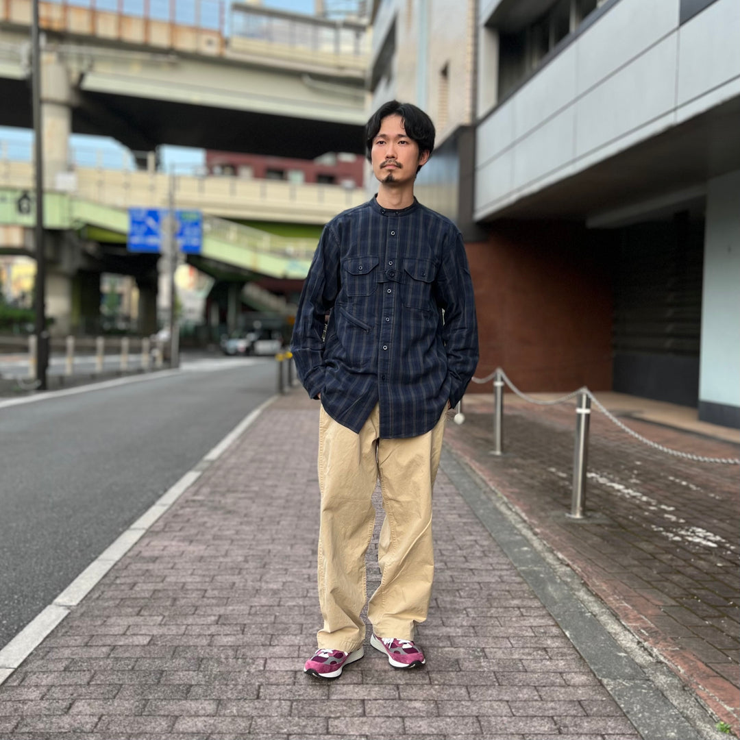 Engineered Garments - Banded Collar Shirt- Cotton Flannel Plaid - LN055