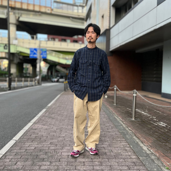 Engineered Garments - Banded Collar Shirt- Cotton Flannel Plaid - LN055