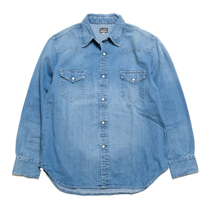 BURGUS PLUS - 8oz Denim Western Shirt - Used Wash - HBP-301WS