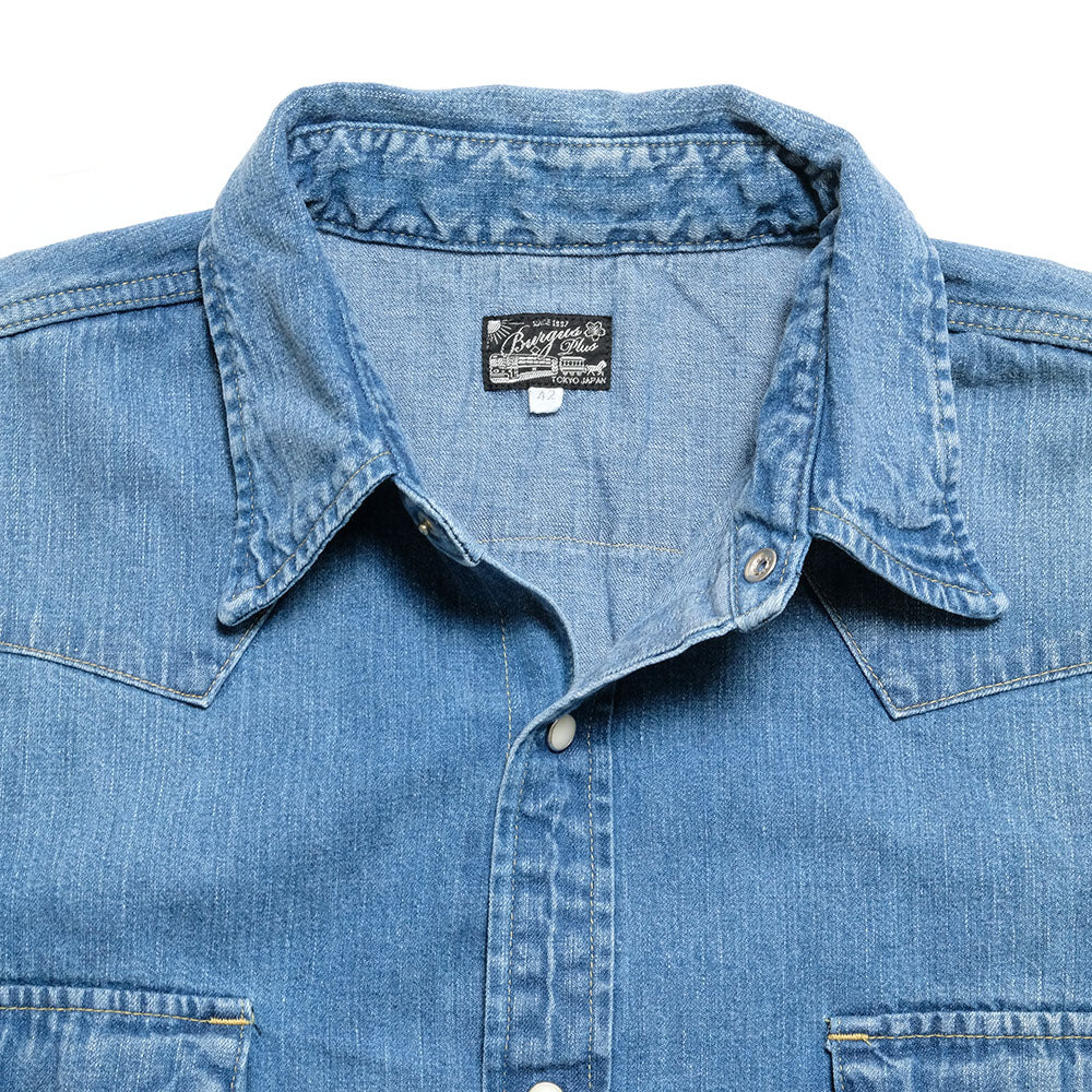 BURGUS PLUS - 8oz Denim Western Shirt - Used Wash - HBP-301WS