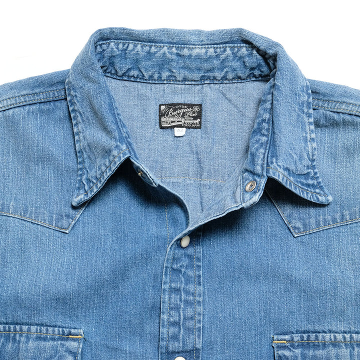 BURGUS PLUS - 8oz Denim Western Shirt - Used Wash - HBP-301WS
