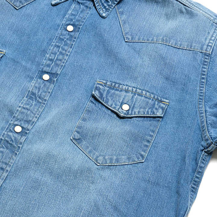 BURGUS PLUS - 8oz Denim Western Shirt - Used Wash - HBP-301WS