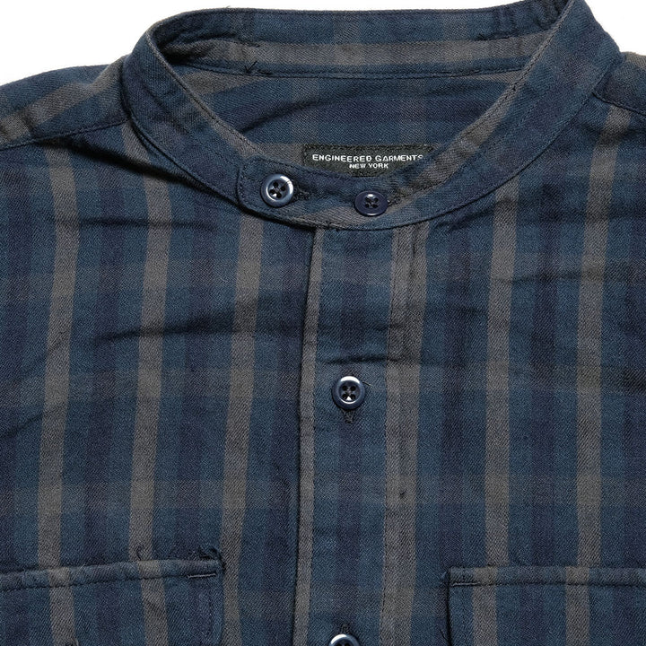 Engineered Garments - Banded Collar Shirt- Cotton Flannel Plaid - LN055