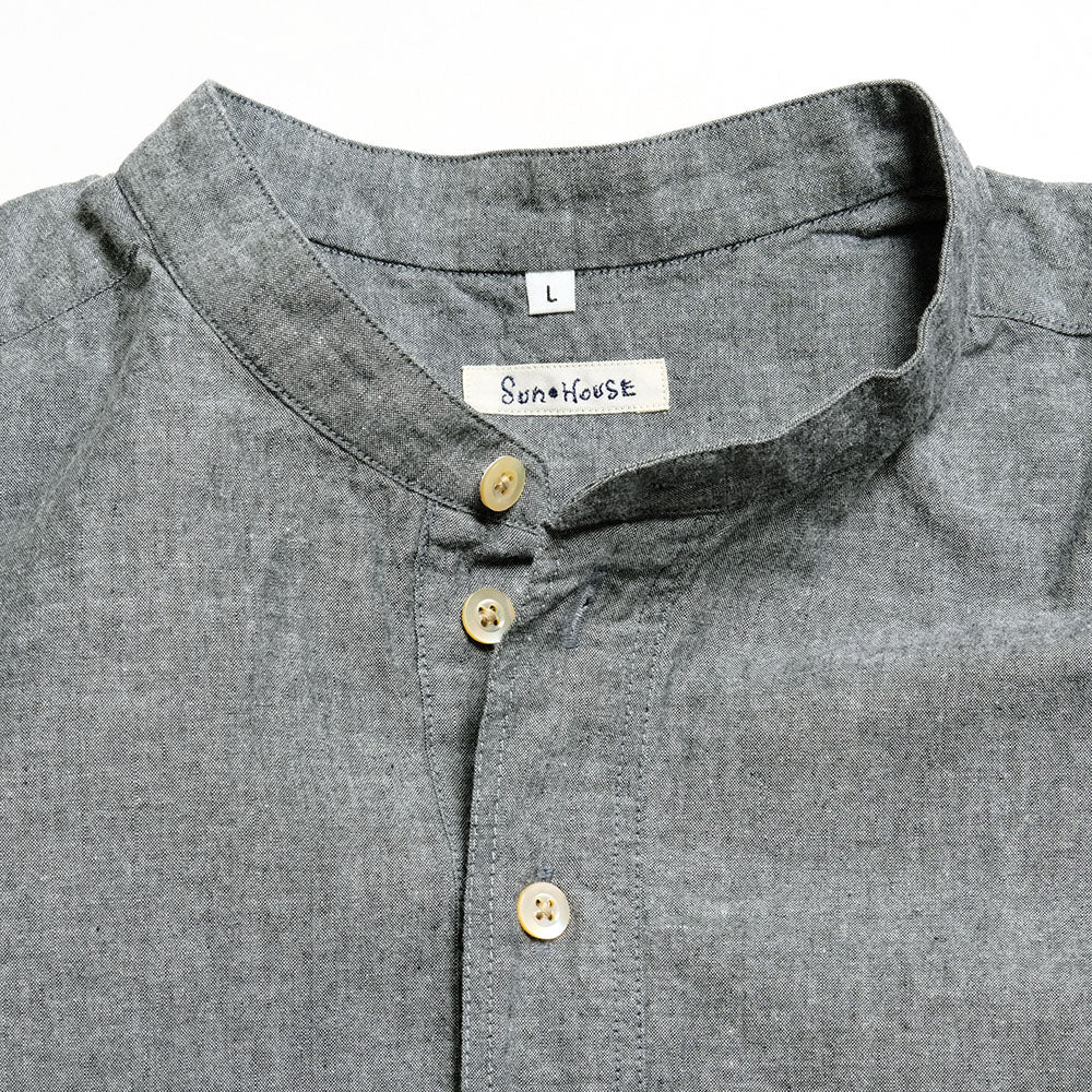 SUN HOUSE - Band Collar Pull Over Big Shirt