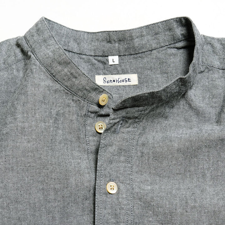 SUN HOUSE - Band Collar Pull Over Big Shirt