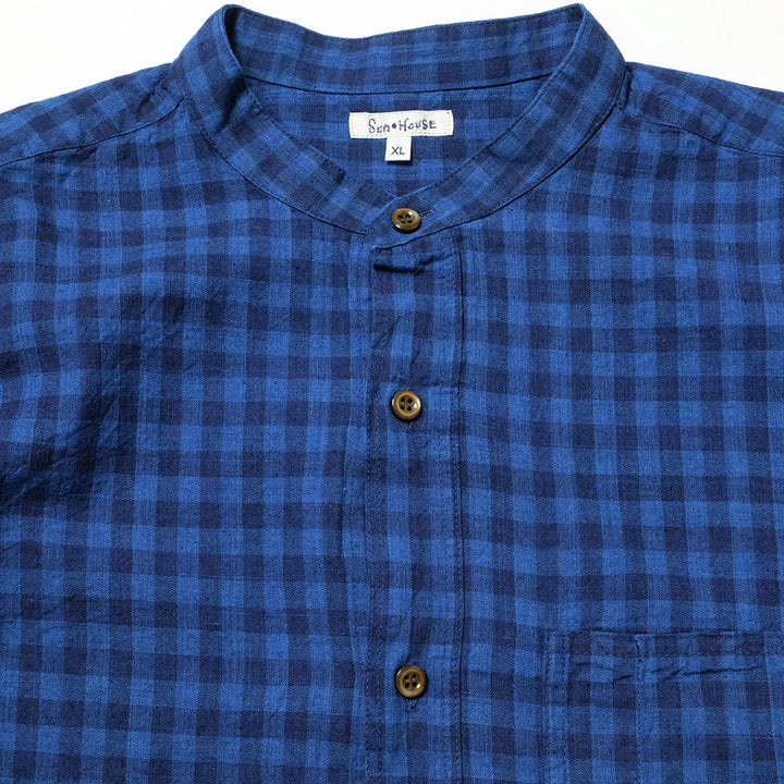 SUN HOUSE - Cotton/Linen 3/4 Sleeve Band Collar Shirt