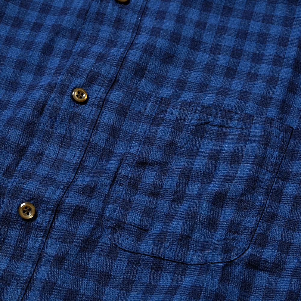 SUN HOUSE - Cotton/Linen 3/4 Sleeve Band Collar Shirt