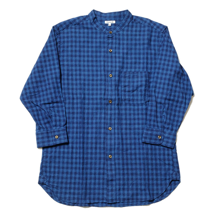SUN HOUSE - Cotton/Linen 3/4 Sleeve Band Collar Shirt